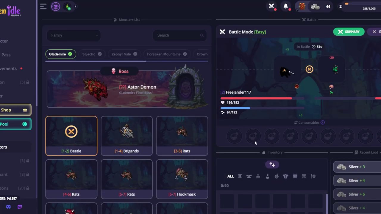 A screenshot of the Raven Idle interface, showcasing its clean UI and character progression menu.