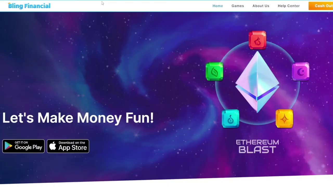 A screenshot of the Bling Finance website dashboard, showing a balance of over 225,000 Bling Points and a countdown timer for the next available cashout.