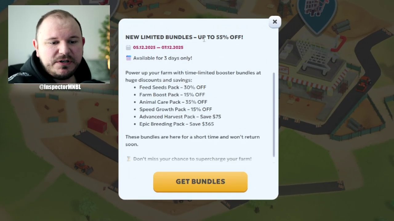 A screenshot of the Chainers game interface showing the new "Limited Bundle Bonus" pop-up notification, highlighting the 55% discount.