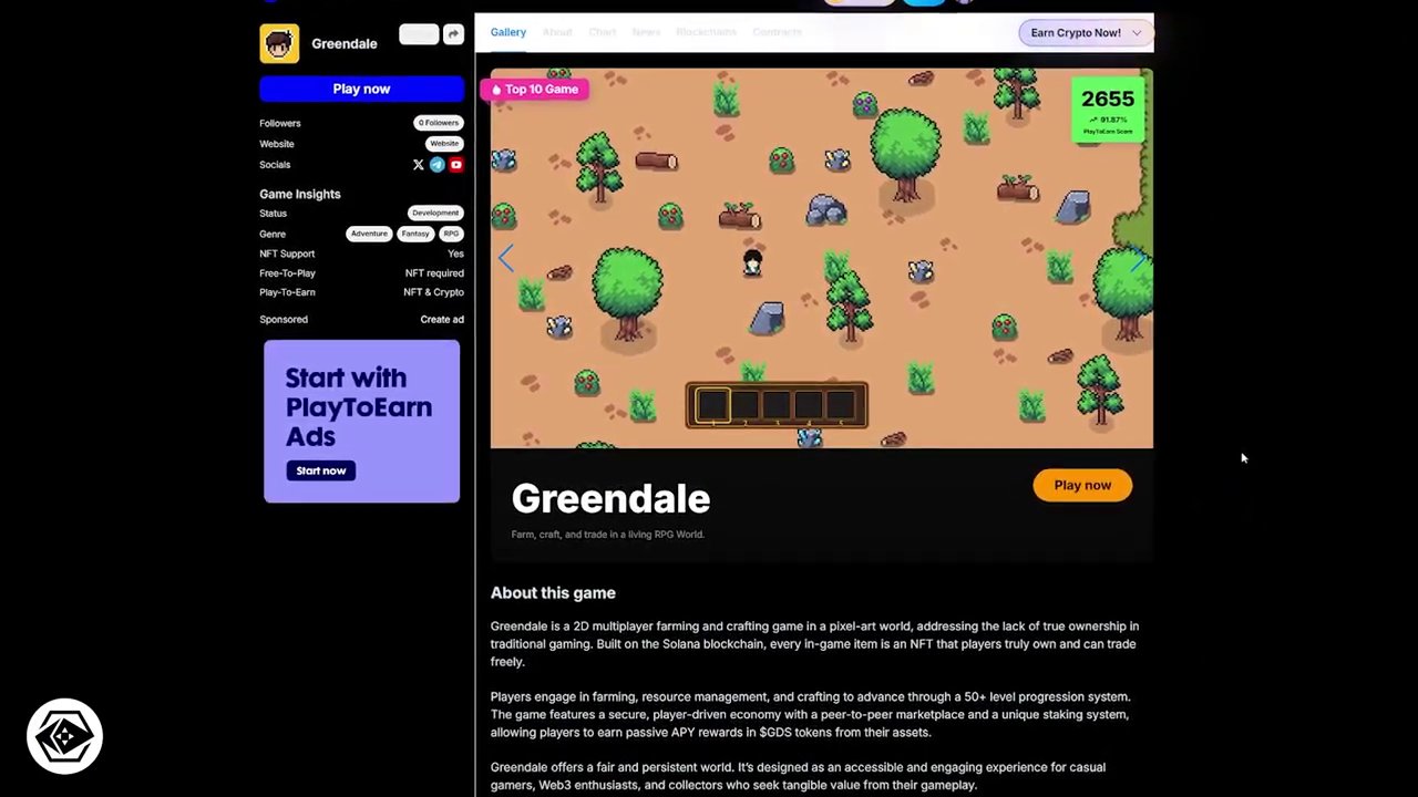 A screenshot from Greendale showing a player's customized farm layout with various crops and structures.